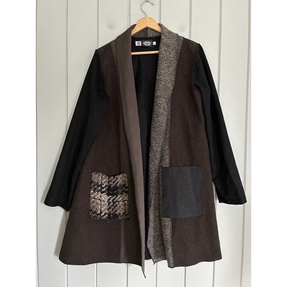 Cameleon Wool Sweater Jacket L Large Gray Herringbone Art to Wear Lagenlook